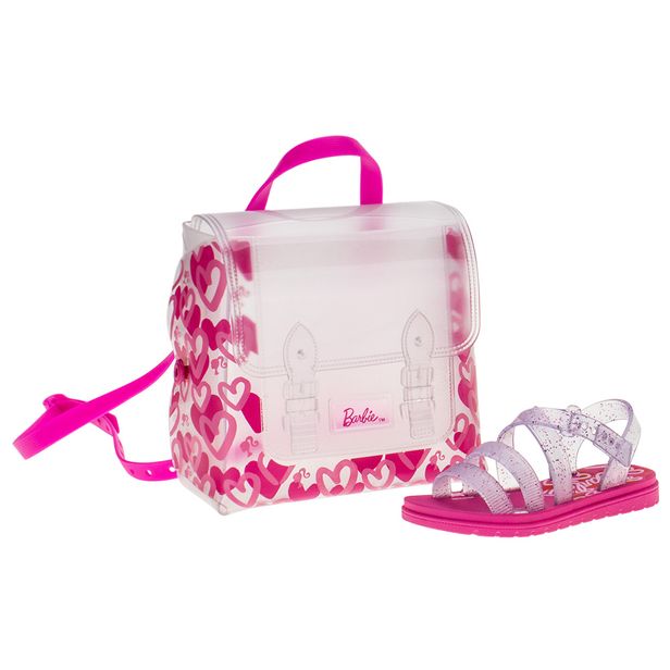 Kit Sandália Barbie + Bag Sweet Grendene Kids - 22955 CINZA/ROSA 25