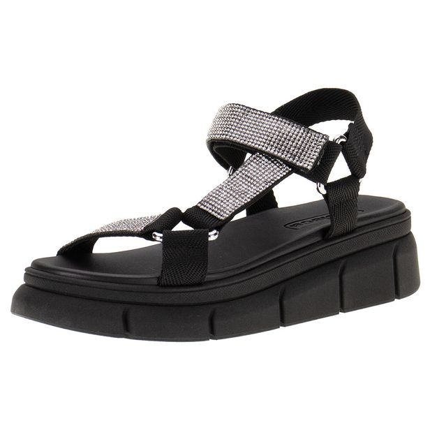 Sandália Feminina Flat Moleca - 5483109 PRETO/CINZA 34