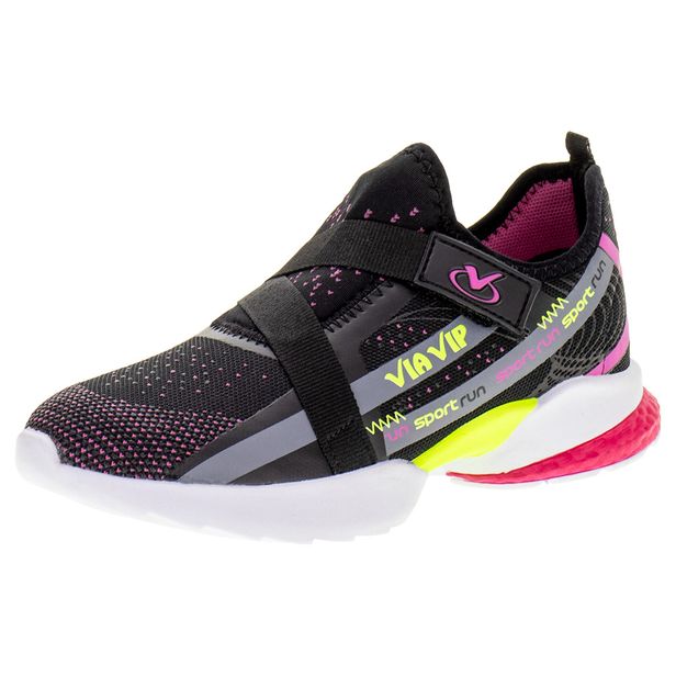Tênis Infantil Slip Via Vip - VV9001 PRETO/ROSA 32