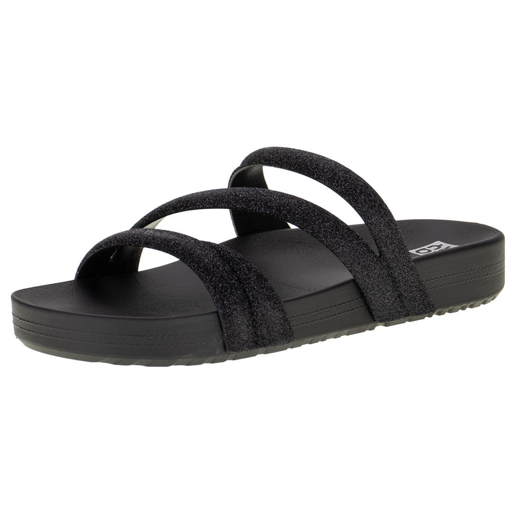 Sandália Feminina Flat Glitter Zaxy - 18956 PRETO 01 | Clovis Calçados