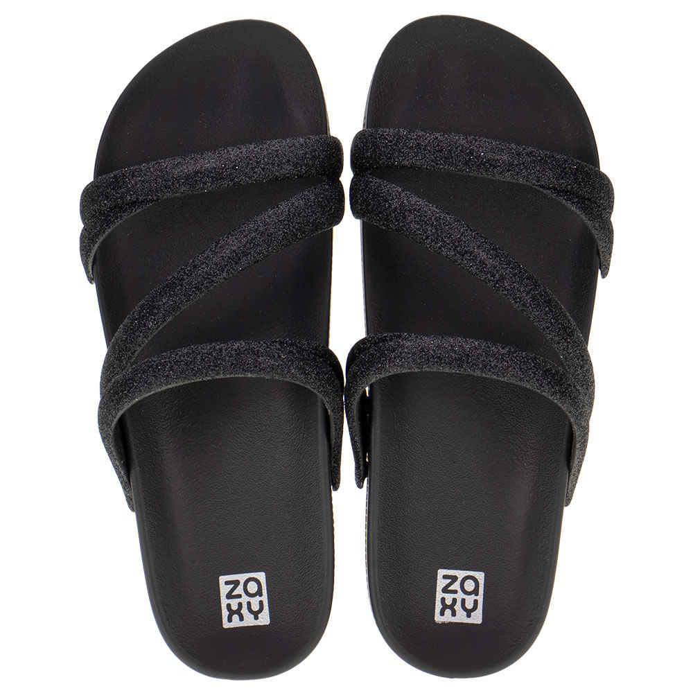 Sandália Feminina Flat Glitter Zaxy - 18956 PRETO 01 | Clovis Calçados