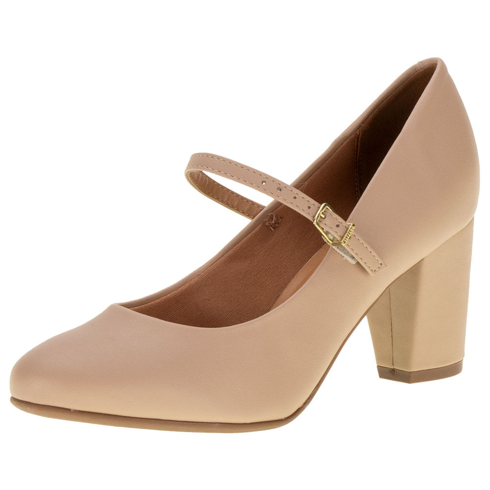 Sapato Feminino Salto Grosso Vizzano 1259206 BEGE 34