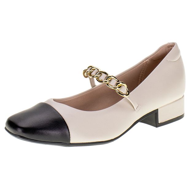 Sapato Feminino Salto Grosso Moleca - 5795104 BRANCO/PRETO 34