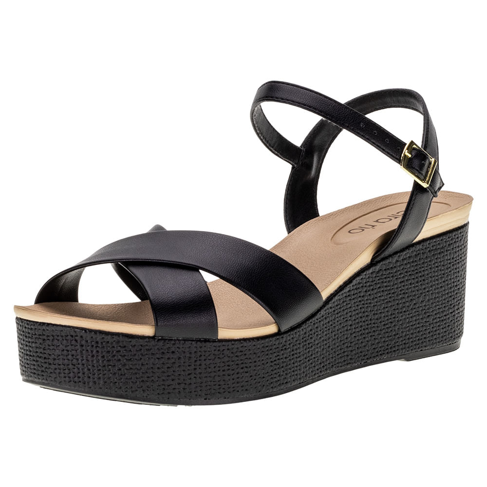 Sandália Feminina Anabela Beira Rio 8407103 PRETO 02