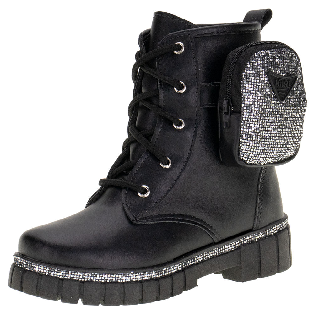 Bota Infantil Feminina Coturno Bag Nilqi 15106 PRETO cloviscalcados