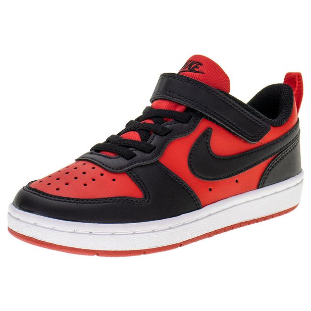 Tênis Infantil Court Borough Low Regraft Nike DV5457 PRETO/VERMELHO 28