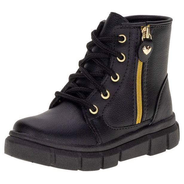 Bota Infantil Feminina Coturno Lily Kids 16030 PRETO 21