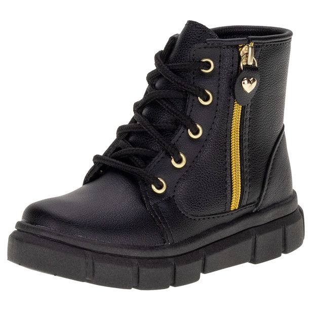 Bota Infantil Feminina Coturno Lily Kids 16030 PRETO 24
