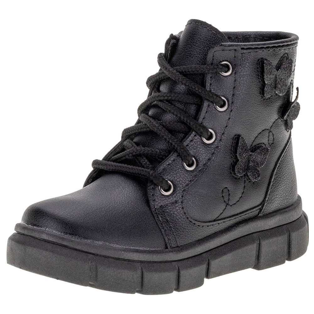 Bota Infantil Feminina Coturno Lily Kids 16028 PRETO cloviscalcados