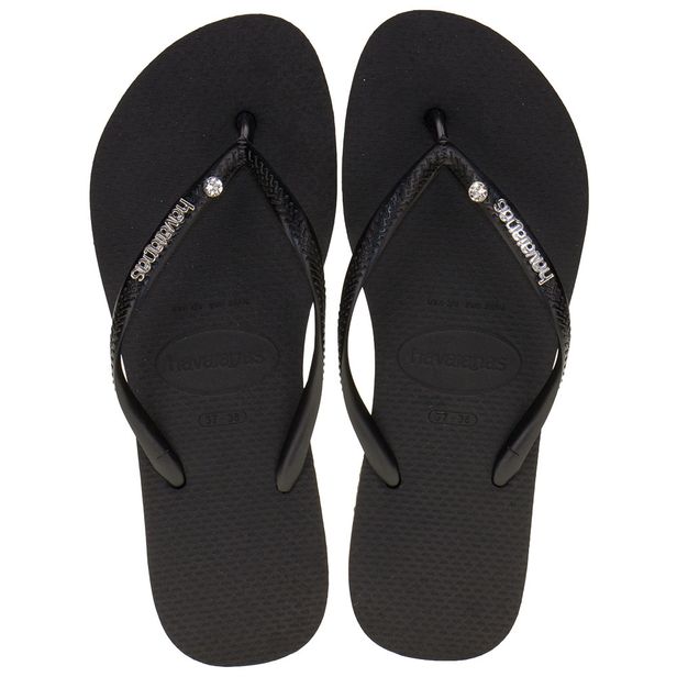 Chinelo Feminino Slim Logo Metal Crystal Havaianas 4129769 PRETO 33/34