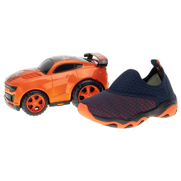 Kit Tênis Infantil Play e Carrinho Kidy 0070660 AZUL/LARANJA 32