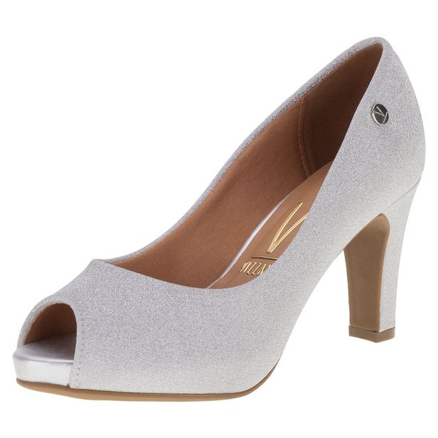 Peep Toe Feminino Salto Grosso Vizzano 1840300 PRATA 35