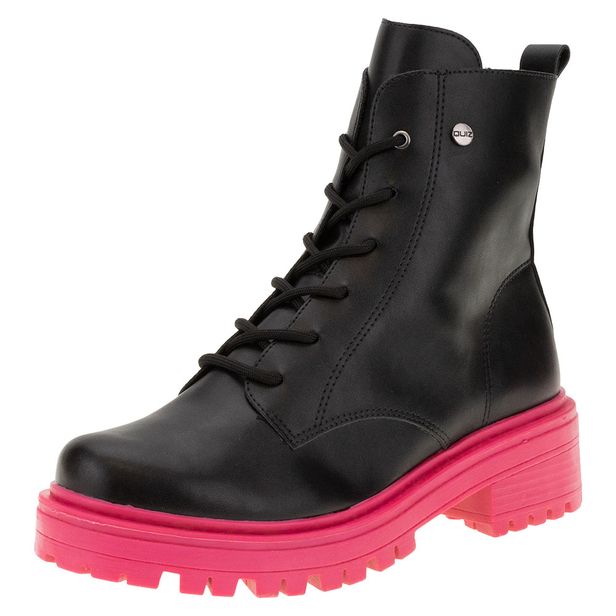 Bota Feminina Coturno Quiz - 64196137 PRETO/ROSA 36