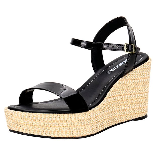 Sandália Feminina Anabela Moleca 5492102 VERNIZ/PRETO 34