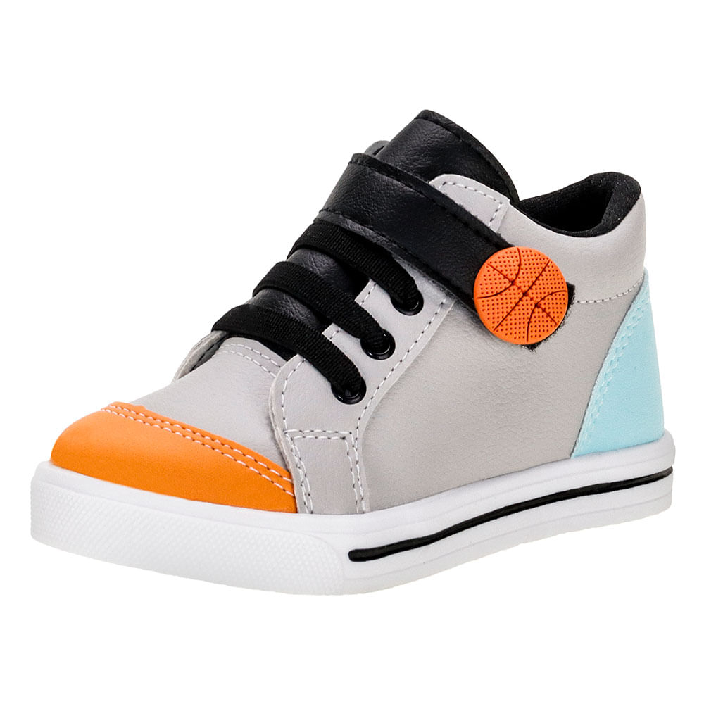 Tênis Infantil Masculino Cano Alto Lindo Jú 502477 CINZA/LARANJA