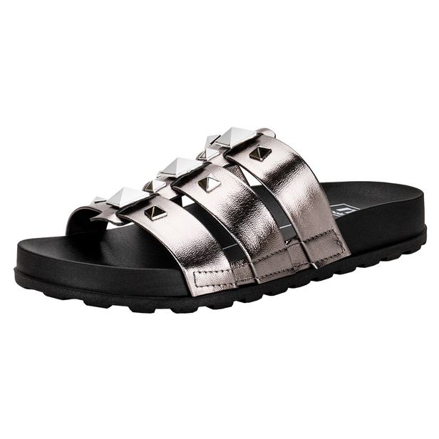 Sandália Feminina Conforto Moleca 5436431 PRETO/CINZA 36