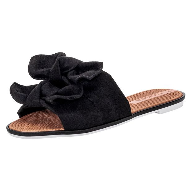 Tamanco Feminino Flat Moleca 5297424 PRETO/CAMURÇA 34