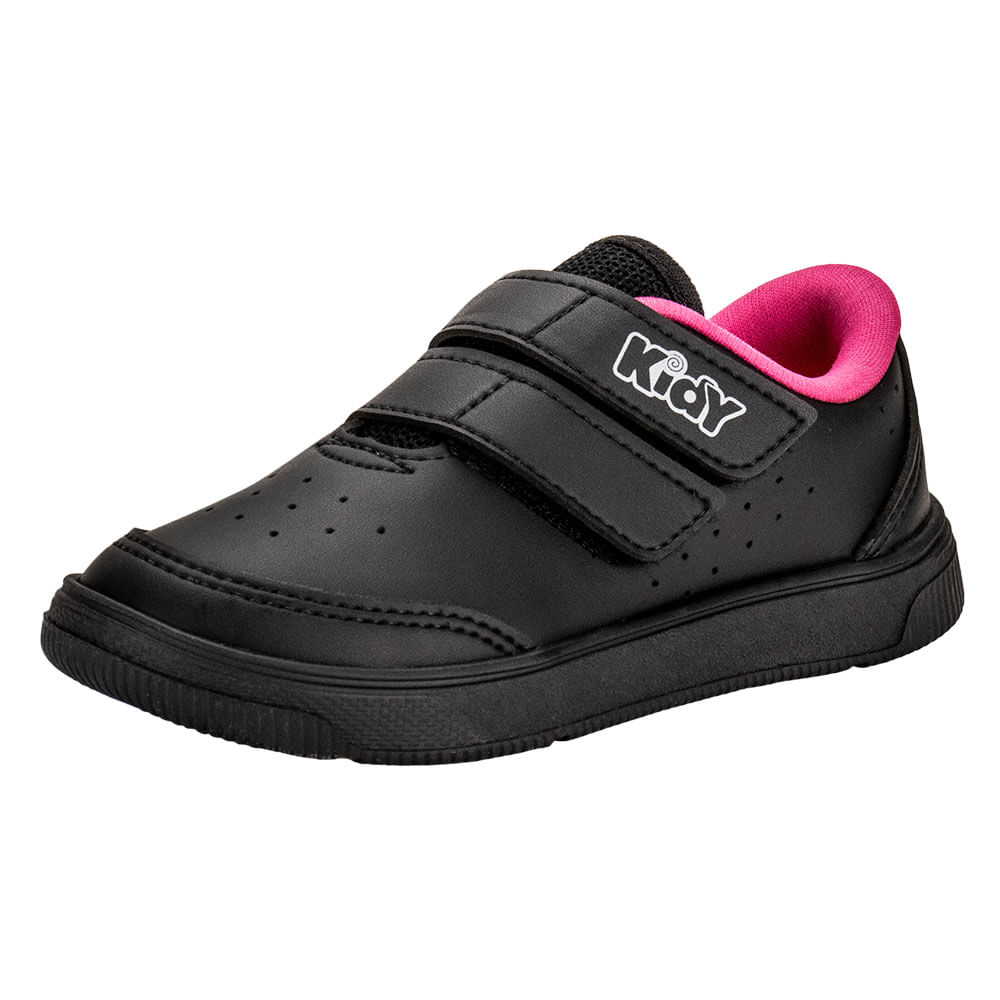 Tênis Infantil Feminino Leblon Colegial Kidy 7101 PRETO/ROSA 23