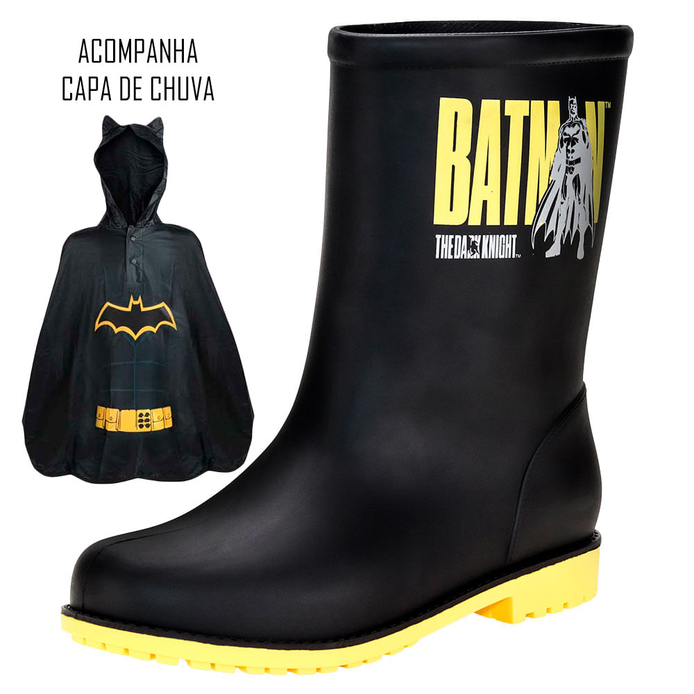 Kit Galocha Infantil Batman Rain E Capa De Chuva Grendene Kids 23056  PRETO/AMARELO 25