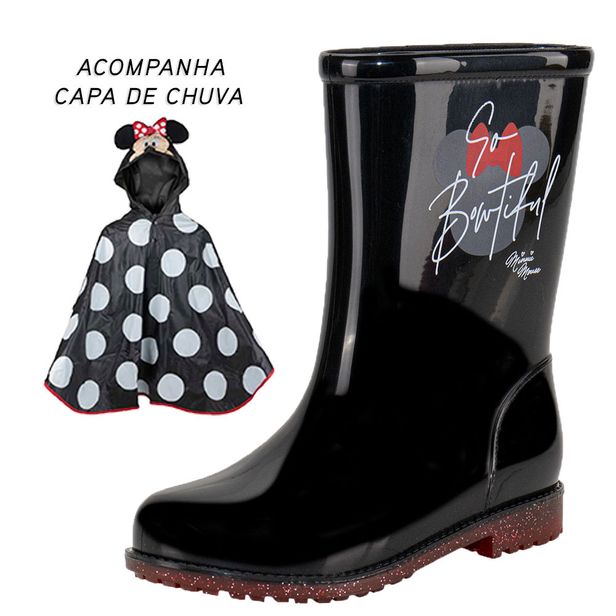 Kit Galocha Infantil Minnie e Capa De Chuva Grendene Kids 23083 PRETO/VERMELHO 23/24