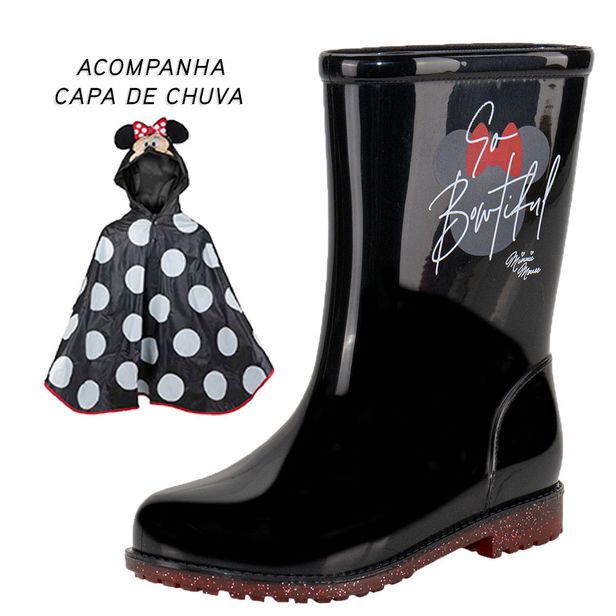 Kit Galocha Infantil Minnie e Capa De Chuva Grendene Kids 23083 PRETO/VERMELHO 28