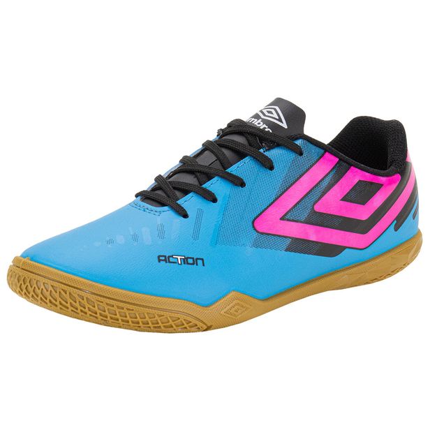 Chuteira Infantil Indoor Action Jr Umbro U07FB00285 AZUL/ROSA 35