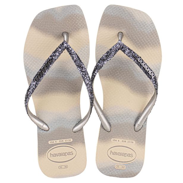 Chinelo Feminino Slim Square Glitter Party Havaianas 4149417 BEGE/PRETO 35/36