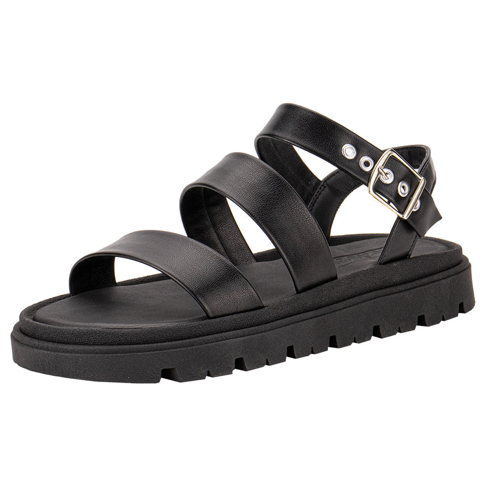 Sandália Feminina Flat Moleca 5504101 PRETO cloviscalcados