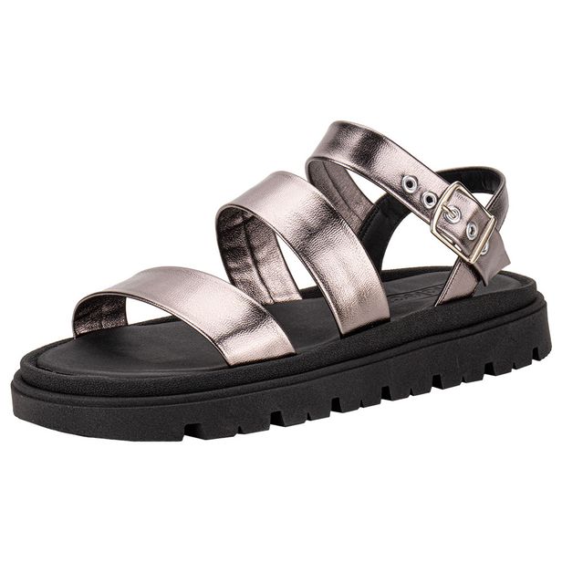 Sandália Feminina Flat Moleca 5504101 PRETO/GRAFITE 39