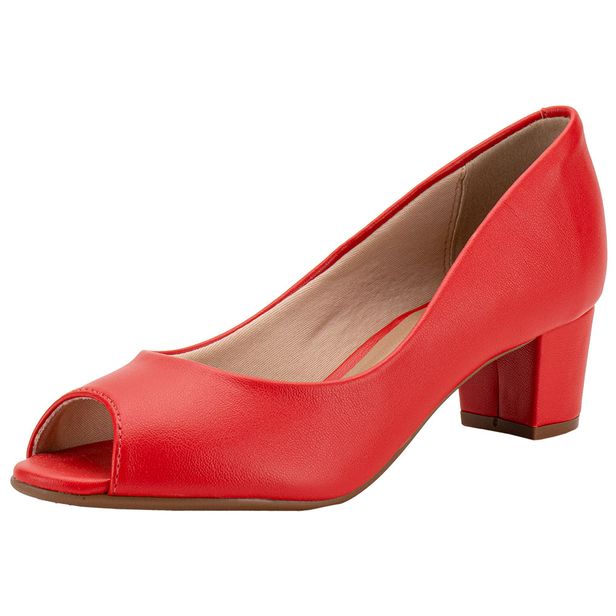 Peep Toe Feminino Salto Baixo Beira Rio - 4777300 VERMELHO 34