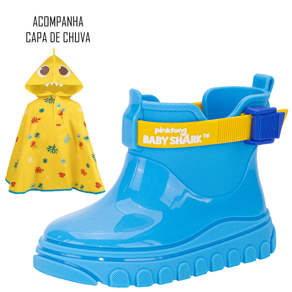Kit Galocha Baby Shark e Capa de Chuva Grendene Kids 23068 AZUL