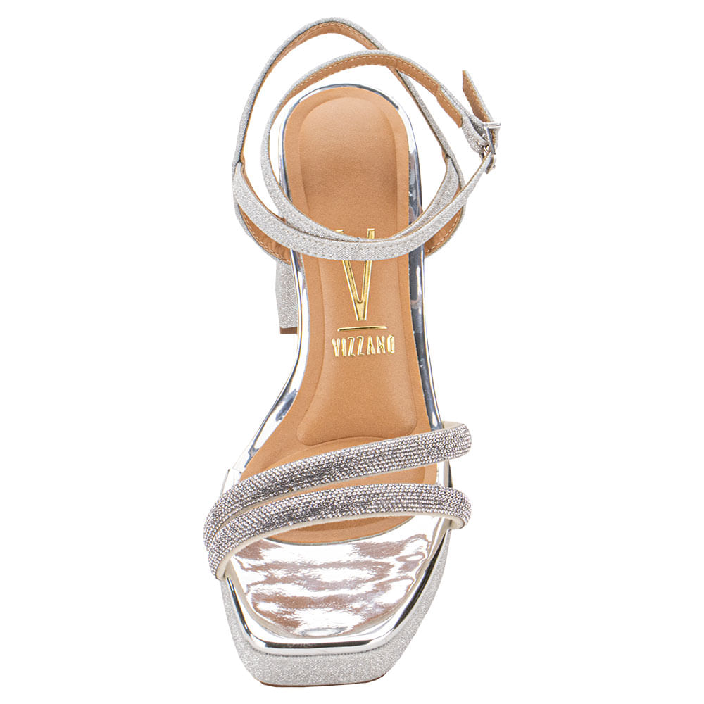 Sandália Vizzano Peep Toe Prata Meia Pata Sandália Plataforma