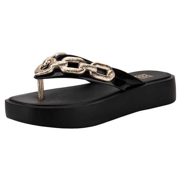 Tamanco Feminino Flat Chain Zaxy 19154 PRETO/DOURADO 37