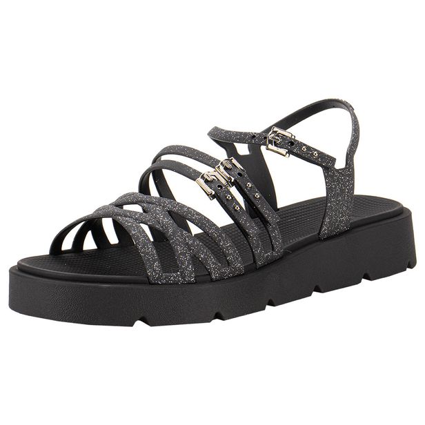 Sandália Feminina Flat Sparkle Zaxy 19027 PRETO 37