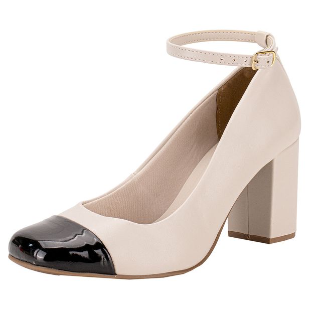 Sapato Feminino Salto Grosso Via Marte 062001 PRETO/BEGE 37