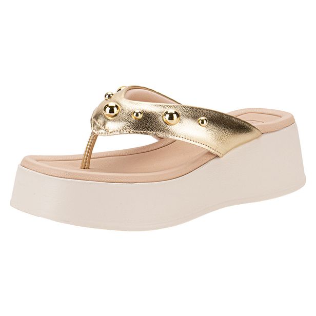 Tamanco Feminino Anabela Beira Rio 8530104 BEGE/OURO 36