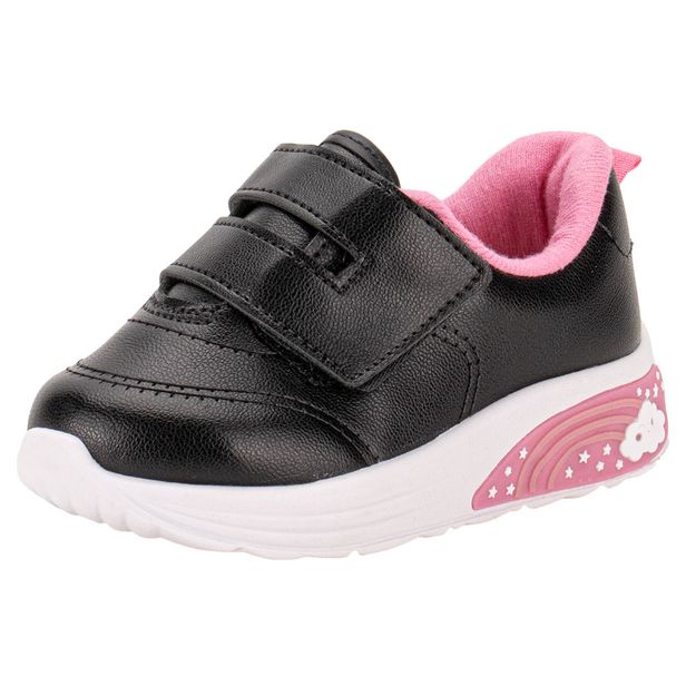 Tênis Infantil Feminino Baby Led Molekinha 2731205 PRETO/ROSA 17