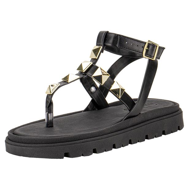 Sandália Feminina Flat Moleca 5504102 PRETO 35
