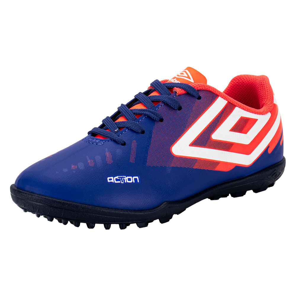 Chuteira Infantil Society Action Umbro U07FB00286 AZUL/LARANJA
