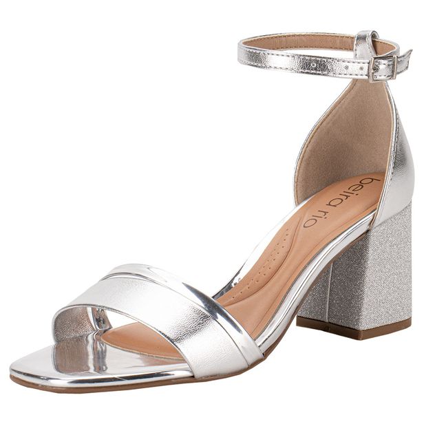 Sandália Feminina Salto Grosso Beira Rio 8436216 PRATA 35