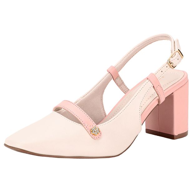 Sapato Feminino Salto Grosso Via Marte 153003 BRANCO/ROSA 35