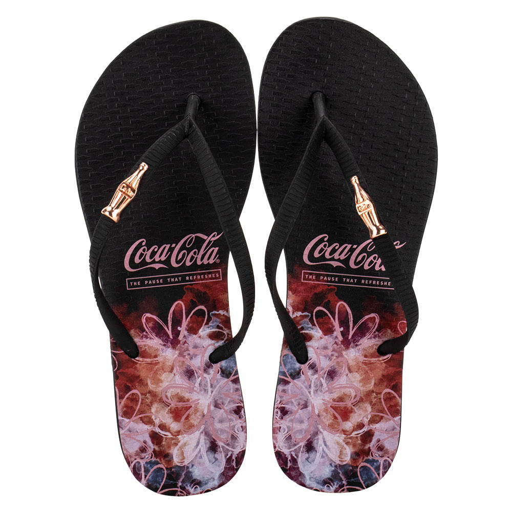 Chinelo Feminino Coke Japan Style Coca Cola CC3984 PRETO/ROSA