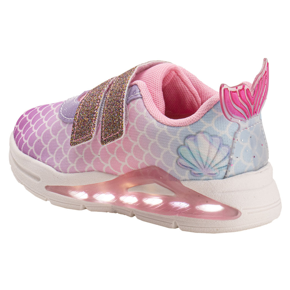 Tênis Infantil Feminino Led Minipé MP2413 BRANCO/ROSA cloviscalcados