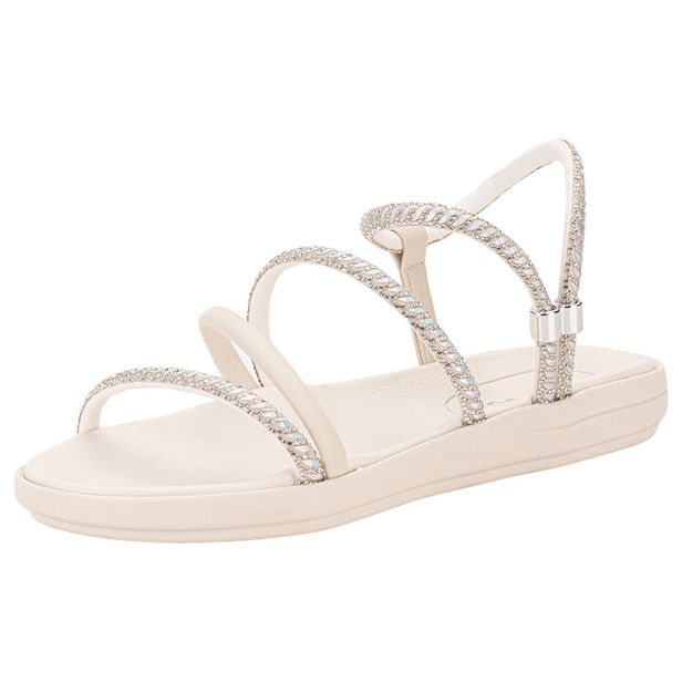 Sandália Feminina Flat Moleca 5525104 BRANCO/PRATA 34