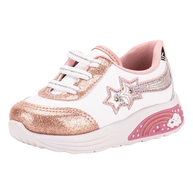 Tênis Infantil Feminino Baby Led Molekinha 2731307 BRANCO/ROSA 17