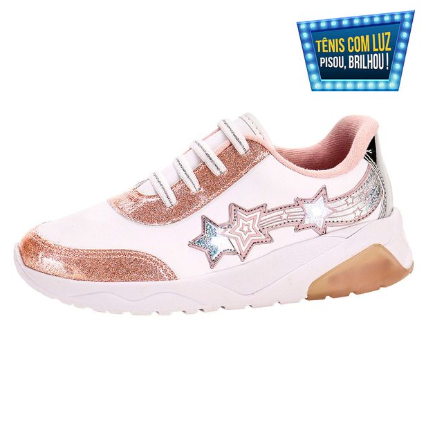 Tênis Infantil Feminino Led Molekinha 2571307 BRANCO/ROSA 31