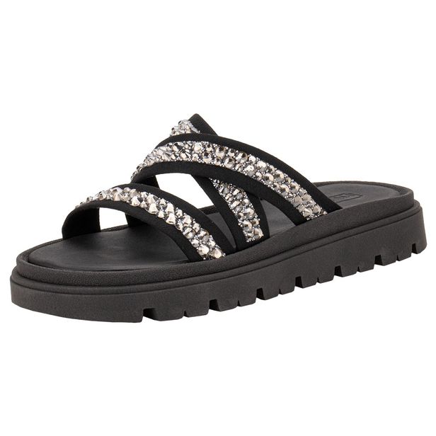 Tamanco Feminino Flat Moleca 5504108 PRETO/CINZA 34