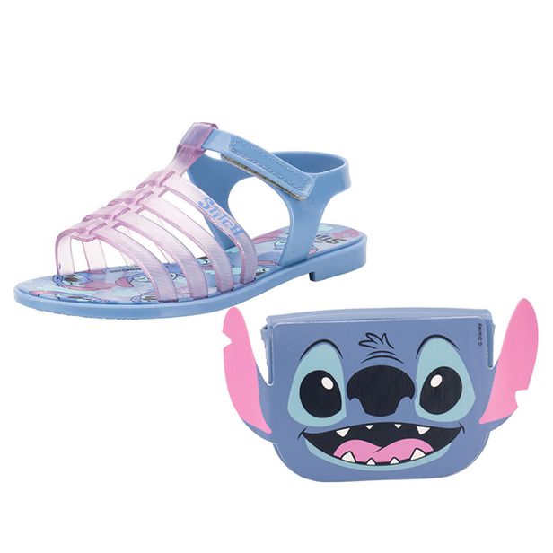 Kit Sandália Infantil Stitch Clutch e Stitch Clutch Bag Grendene Kids 23199 AZUL/ROSA 25