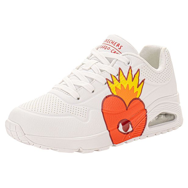 Tênis Feminino Ricardo Cavolo: Uno Flaming Heart Skechers 177956 BRANCO/VERMELHO 34