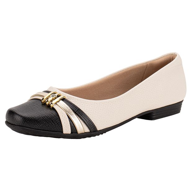 Sapatilha Feminina Flat Piccadilly 250233 BEGE/PRETO 35